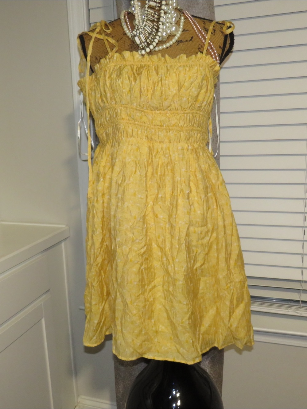 Forever 21 Yellow Smocked Tie-Shoulder Mini Dress